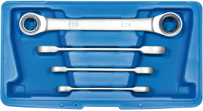 Doppelringratschenschlüsselsatz, E-Profil, E6-E24, 4-teilig
