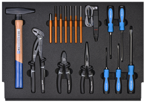 Tool assortment, Hammer, punch set, pliers, 19-pieces